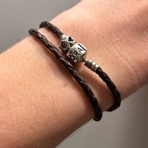 Pandora Double Brown Leather Bracelet with Sterling Silver Clasp